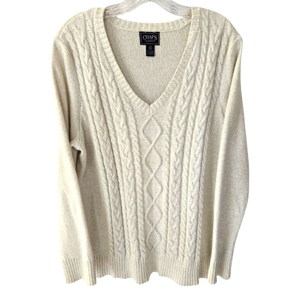 Chaps Cream V-Neck Sweater